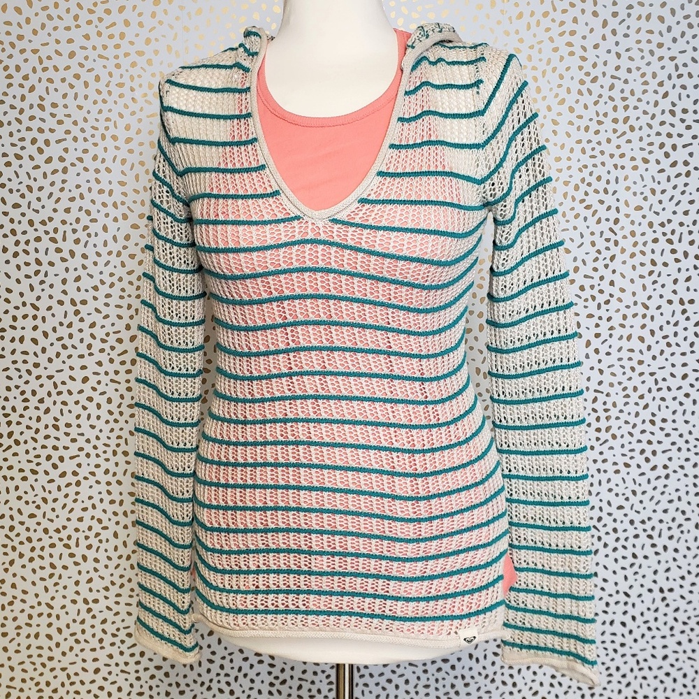 Roxy Lot Teal Striped Hooded Sweater & Tank Top